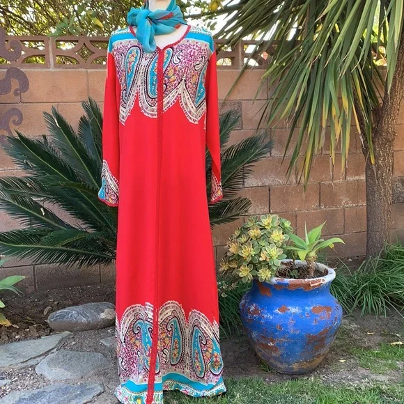 Red/Turquoise Asian inspired maxi